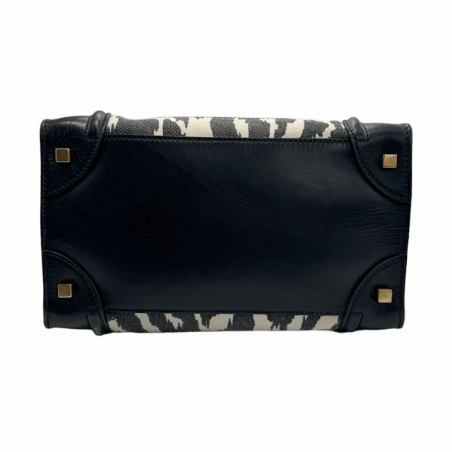 CELINE セリーヌ ラゲージ ミニ ショッパー ハンドバッグ ブラック/オフホワイト 14054 レディース【中古】 z1266の通販は