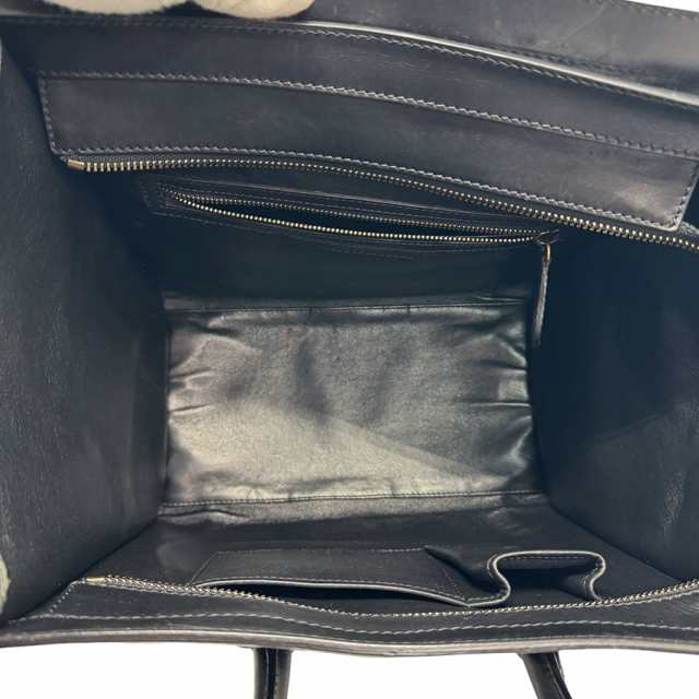 CELINE セリーヌ ラゲージ ミニ ショッパー ハンドバッグ ブラック/オフホワイト 14054 レディース【中古】 z1266の通販は