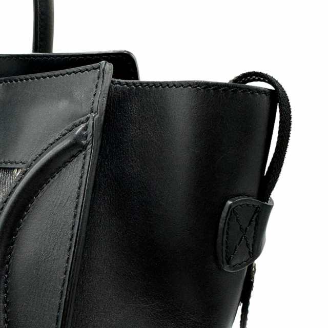 CELINE セリーヌ ラゲージ ミニ ショッパー ハンドバッグ ブラック/オフホワイト 14054 レディース【中古】 z1266の通販は