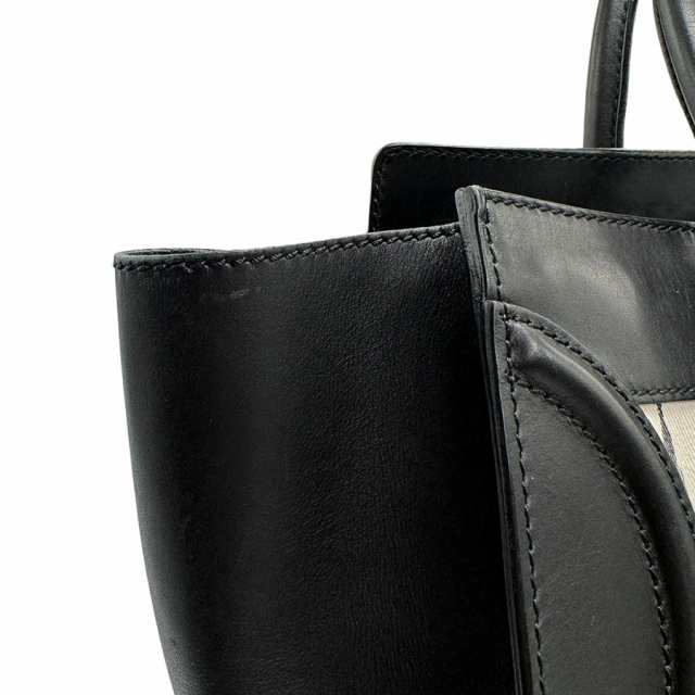 CELINE セリーヌ ラゲージ ミニ ショッパー ハンドバッグ ブラック/オフホワイト 14054 レディース【中古】 z1266の通販は