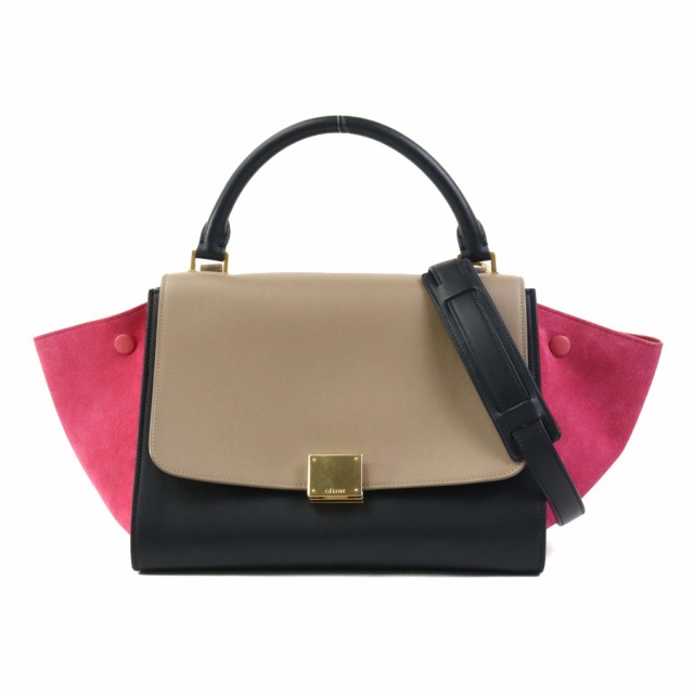 CELINE セリーヌ トラペーズ ハンドバッグ ショルダーバッグ ブラウン/ブラック/ピンク 14057 レディース【中古】 e58740g