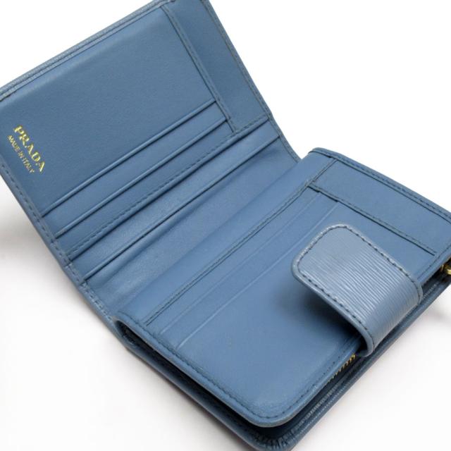 希少☆PRADA 二つ折り財布 アズーロ☆ナイロン×レザー☆ライトブルー PRADA 水色 レザー 二つ折り財布