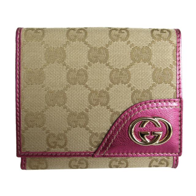 GUCCI グッチ GGキャンバス 181594 二つ折り財布 ベージュ/メタリックマゼンタ 14070 レディース【中古】 s0133fの通販は 48,800円