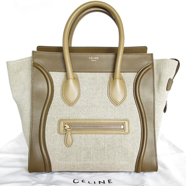CELINE セリーヌ ラゲージ ミニショッパー ハンドバッグ カーキブラウン×ベージュ 14057 ユニセックス【中古】 s0332f