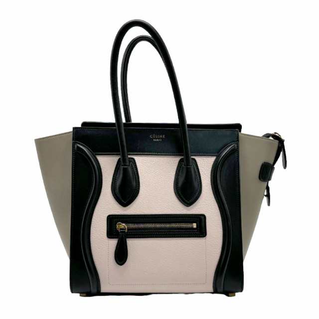 CELINE セリーヌ ラゲージ マイクロショッパー ハンドバッグ ライトピンク×ブラック×ベージュ 14061 レディース【中古】 z1715