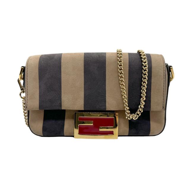 FENDI フェンディ スモール バゲット ペカン 8BS017 AAF8 ショルダーバッグ ブラック×ベージュ 14054 レディース【中古】 z2085