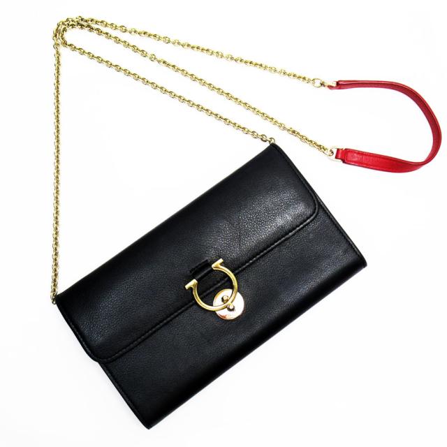 Salvatore Ferragamo サルヴァトーレフェラガモ ガンチーニ ウォレットチェーン ブラック/ダークレッド 14054 レディース【中古】 w0755kの通販は