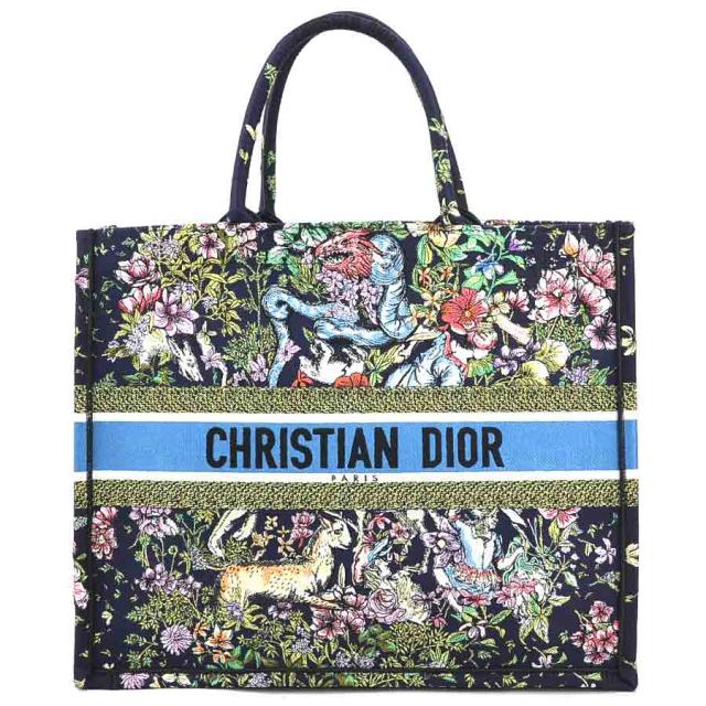 Christian Dior クリスチャンディオール ブックトート ラージ Dコンステレーション エンブロイダリー ハンドバッグ トートバッグ ネイビー系 14066 レディース【中古】 99952g
