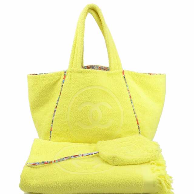 CHANEL シャネル トートバッグ ビーチバッグ タオル イエロー/マルチカラー 14063 レディース【中古】 e59120a