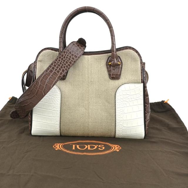 TOD'S トッズ ハンドバッグ ショルダーバッグ ブラウン×ホワイト 14057