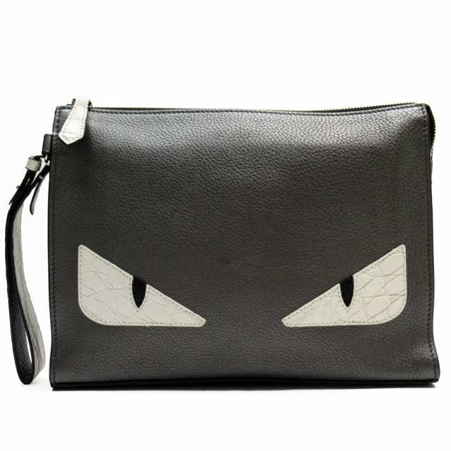 FENDI フェンディ モンスターフラットスリムクラッチ 7VA491-AD1C クラッチバッグ グレー 14055 メンズ【中古】 t19520k