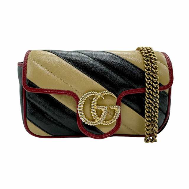 GUCCI グッチ GGマーモント 574969 斜め掛けショルダーバッグ ブラック/ベージュ/バーガンディ 14054 レディース【中古】 z2407