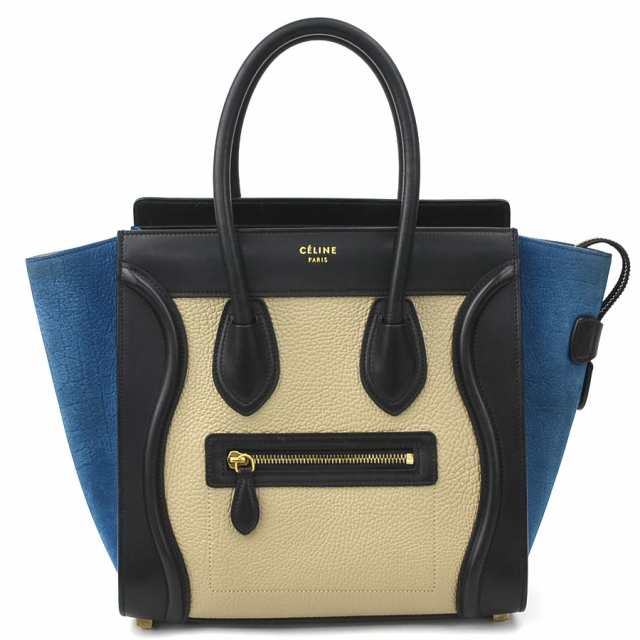 CELINE セリーヌ ラゲージ マイクロショッパー ハンドバッグ ブラック/グレージュ/ブルー 14054 レディース【中古】 e59212g