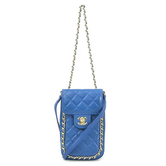 CHANEL シャネル マトラッセ  フォンホルダー クロスボディポーチ ブルー 14067 レディース【中古】 e59238a