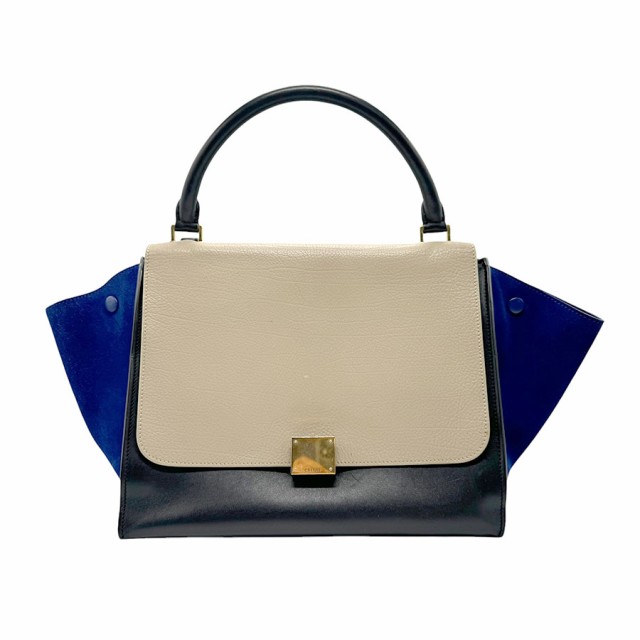 CELINE セリーヌ トラペーズ ハンドバッグ ショルダーバッグ グレージュ/ブラック/ブルー 14059 レディース【中古】 z2481