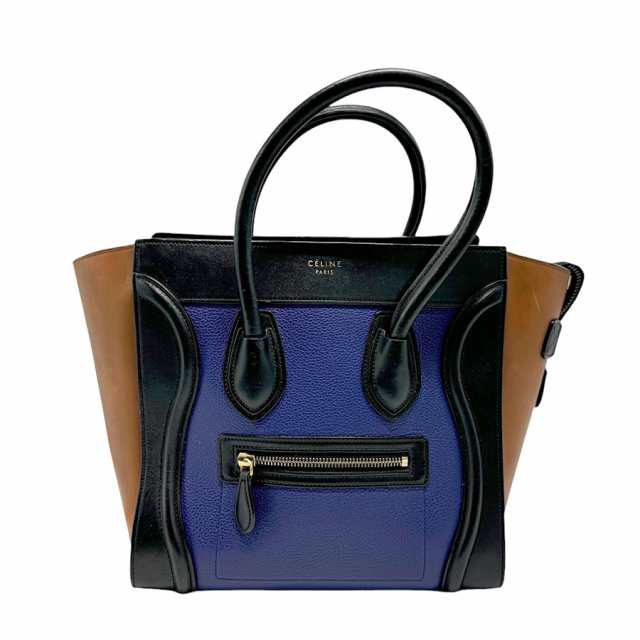 CELINE セリーヌ ラゲージ マイクロショッパー ハンドバッグ ブルー×ブラック×ブラウン 14067 レディース【中古】 n0561