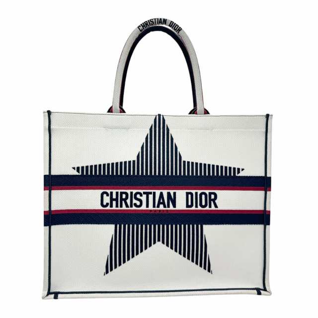 Christian Dior クリスチャンディオール アルプススターブックトート ハンドバッグ ホワイト×ネイビー×レッド レディース【中古】 z2930