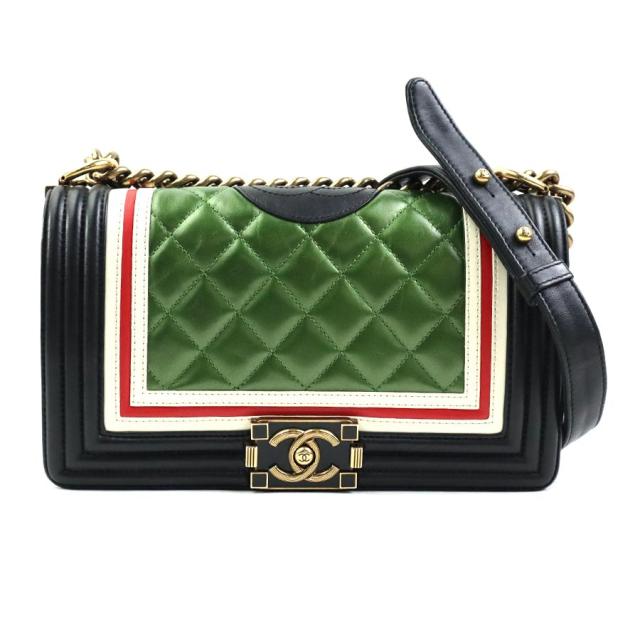 CHANEL シャネル ボーイシャネル ショルダーバッグ グリーン×ブラック×ホワイト×レッド 14065 レディース【中古】 h30689a