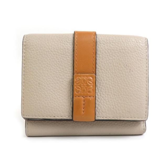 LOEWE ロエベ アナグラム 三つ折り財布 グレージュ/ブラウン 14055 レディース【中古】 e59700j