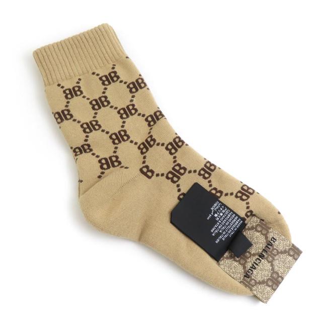 BALENCIAGA バレンシアガ GUCCIコラボ  ソックス 靴下 ベージュ×ブラウン 14059 キッズ【中古】 r10304m