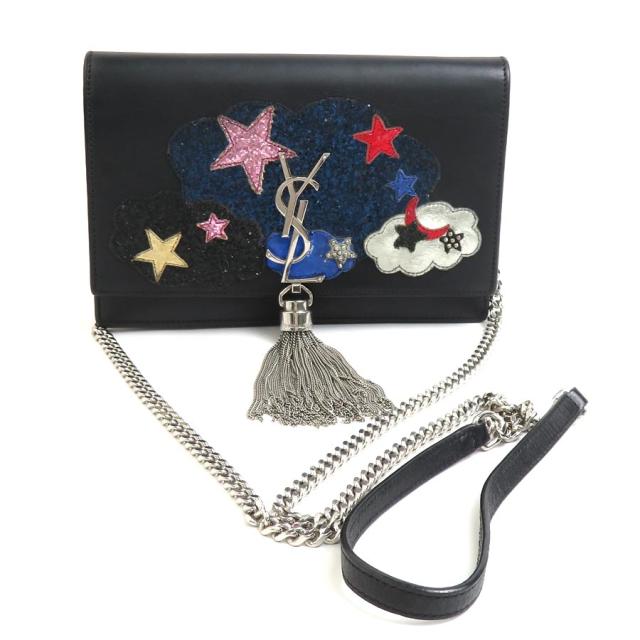 SAINT LAURENT サンローラン  チェーンウォレット ブラック×マルチカラー 14054 レディース【中古】 90050a