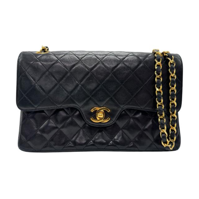 CHANEL シャネル ダブルフラップ マトラッセ ショルダーバッグ ブラック/ゴールド 14054 レディース【中古】 n0869