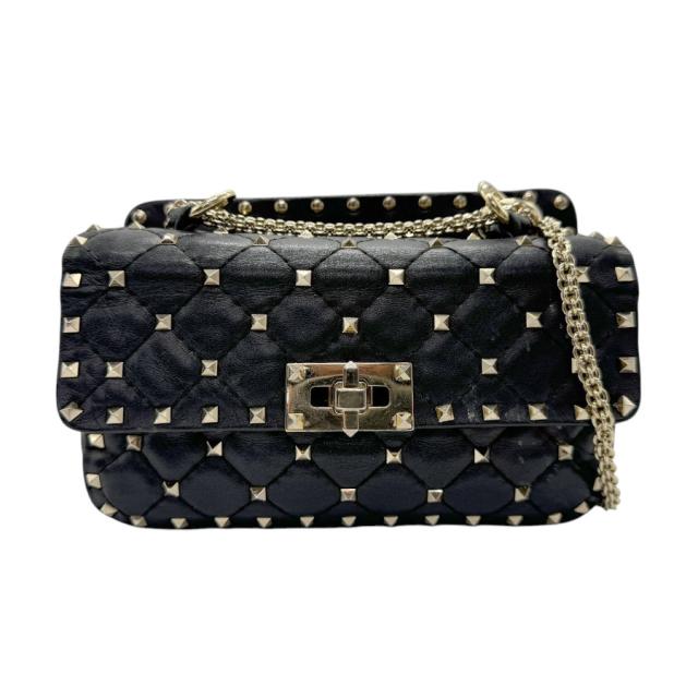 Valentino Garavani ヴァレンティノ ガラヴァーニ ロックスタッズ ハンドバッグ ショルダーバッグ ブラック/ゴールド 14054 レディース【中古】 z3257の通販は