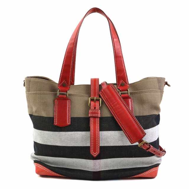 BURBERRY バーバリー トートバッグ マザーズバッグ ショルダーバッグ ブラウン/ブラック/レッド 14057 レディース【中古】 e59893aの通販は