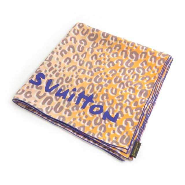 LOUIS VUITTON ルイ ヴィトン レオパード スカーフ オレンジ/ピンク/ブラウン 14062 レディース【中古】 w0894aの通販は