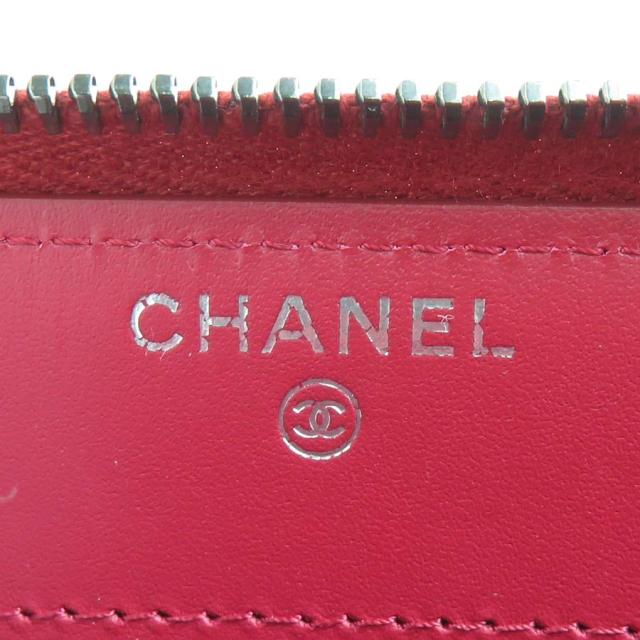 CHANEL シャネル ラウンドファスナー長財布 ピンク系レッド 14060