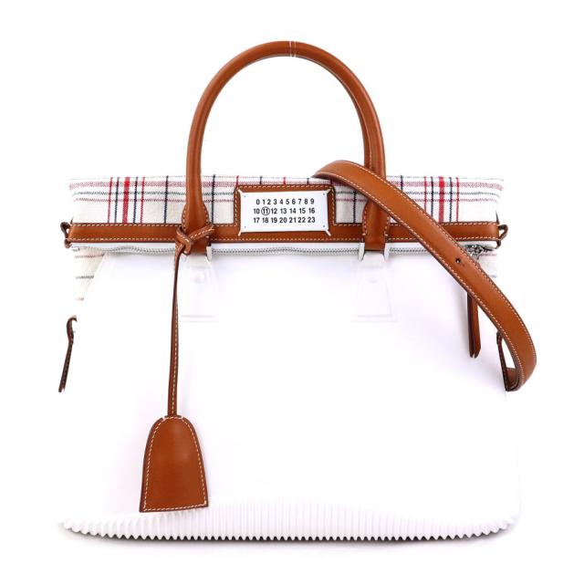 Maison Margiela メゾンマルジェラ 5AC ハンドバッグ ショルダーバッグ ホワイト×ブラウン 14056 レディース【中古】 h30833a