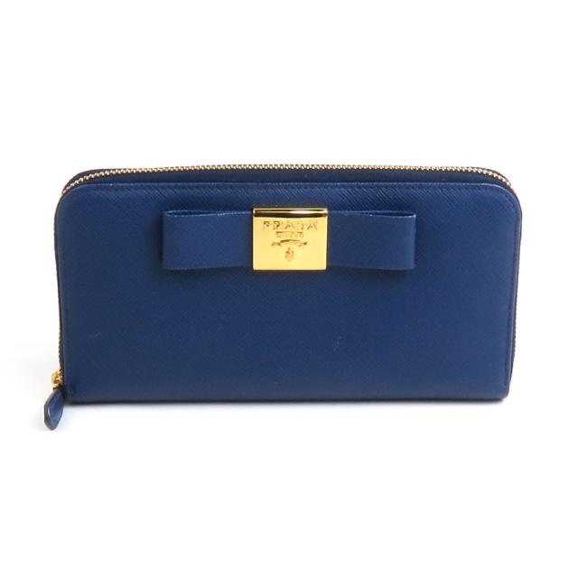 PRADA プラダ 1ML506 ラウンドファスナー長財布 ブルー 14067 レディース【中古】 55869fの通販は
