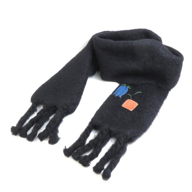 LOEWE ロエベ アナグラム マフラー ストール ブラック 14054 レディース【中古】 e59979g LOEWE ロエベ アナグラム マフラー ストール ブラック 14054