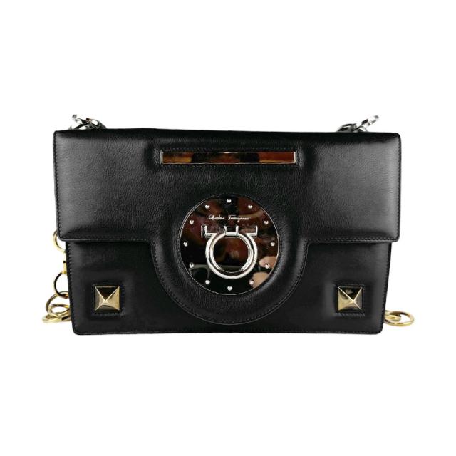 Salvatore Ferragamo サルヴァトーレフェラガモ ガンチーニ ショルダーバッグ ブラック/シルバー/ゴールド 14054 レディース【中古】 n1019