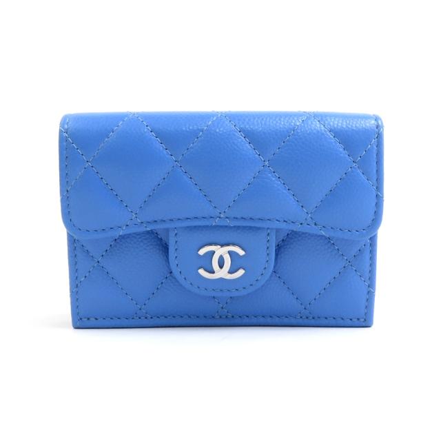 CHANEL シャネル 三つ折り財布 ブルー 14067 レディース【中古】 90029g