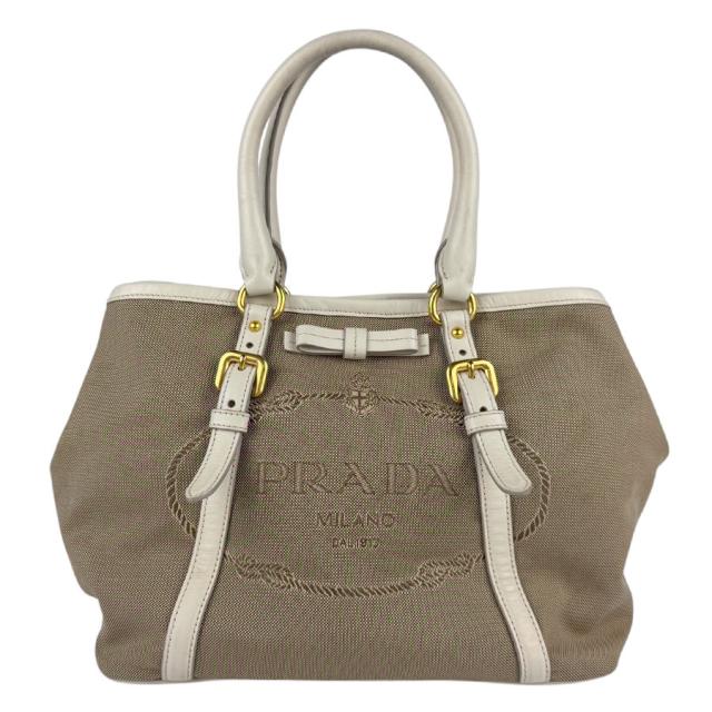 PRADA プラダ ジャガード BN1841 ショルダーバッグ ハンドバッグ ベージュ×アイボリー 14059 レディース【中古】 n1082の通販は