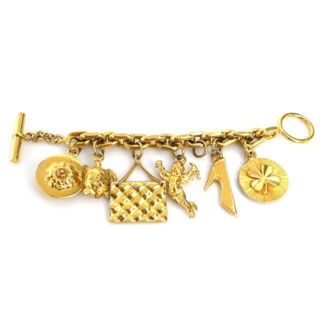 CHANEL チャームブレスレット 金色 CHANEL】シャネル アイコンチャーム ブレスレット 金メッキ