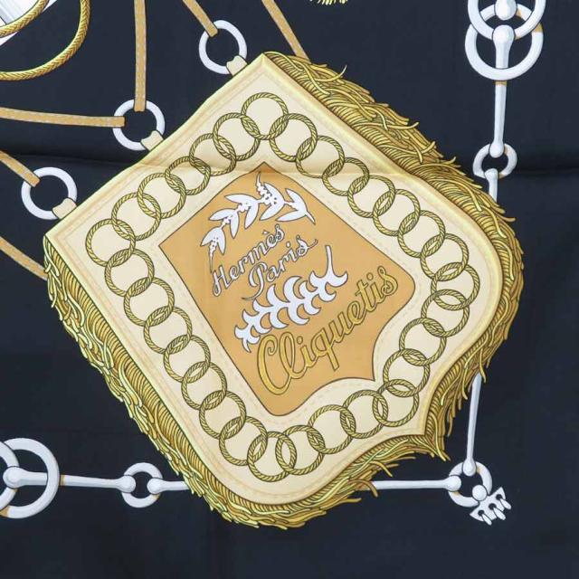 HERMES エルメス Cliquetis カレ90 スカーフ ブラック/ゴールド