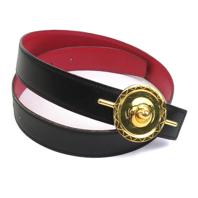 HERMES エルメス ベルト ブラック/レッド/ゴールド 14054 レディース【中古】 w0990a