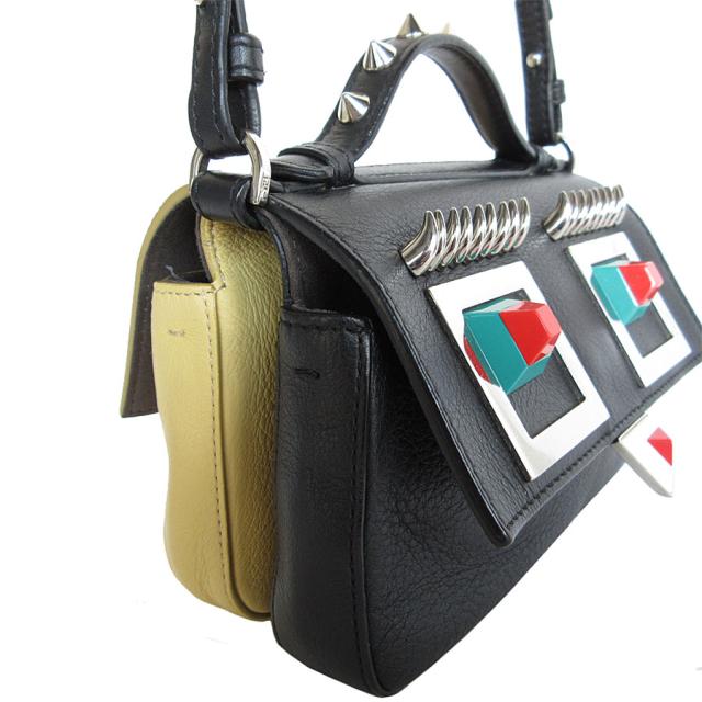 FENDI フェンディ ダブルマイクロバゲット 8M0371-SL3 斜め掛けショルダーバッグ ハンドバッグ ブラック/イエローベージュ/シルバー 14054 レディース【中古】 s0582k FENDI フェンディ ダブルマイクロバゲット 8M0371-SL3 斜め掛け