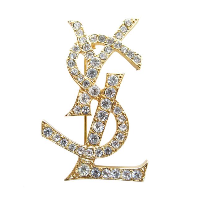 YVES SAINT LAURENT イヴ サンローラン YSL ロゴ ブローチ ゴールド/シルバー 14068 レディース【中古】 s0601g