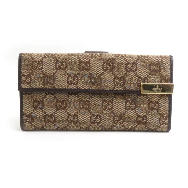 GUCCI グッチ 257012 二つ折り長財布 ベージュブラウン/ブルー 14057 レディース【中古】 e60238g