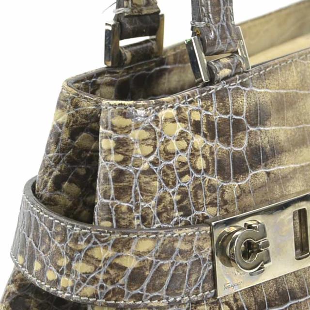 Salvatore Ferragamo サルヴァトーレフェラガモ ガンチーニ ハンドバッグ ベージュ/グレー 14059 レディース【中古】 w1085a