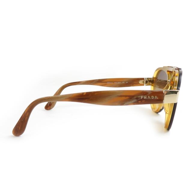 【美品】プラダ サングラス 眼鏡 ブラウン系 ゴールドロゴ ユニセックス PRADA プラダ サングラス イエローブラウン 14057 ユニセックス【中古