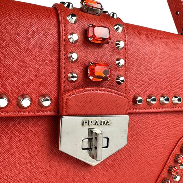 PRADA プラダ ショルダーバッグ レッド/シルバー 14060 レディース