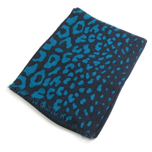 GUCCI グッチ GG レオパード ショール スカーフ ブラック/ブルー 14054 レディース【中古】 e60304a