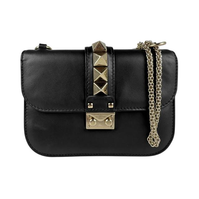 Valentino Garavani ヴァレンティノ ガラヴァーニ ロックスタッズ ショルダーバッグ ブラック/ゴールド 14054 レディース【中古】 z5062