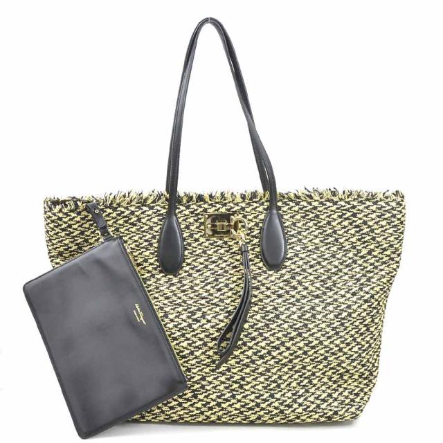 Salvatore Ferragamo サルヴァトーレフェラガモ ガンチーニ ハンドバッグ ブラック×ナチュラル 14054 レディース【中古】 h31143g