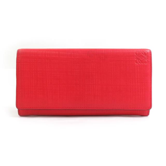 LOEWE ロエベ 二つ折り長財布 レッド 14060 レディース【中古】 h31154a