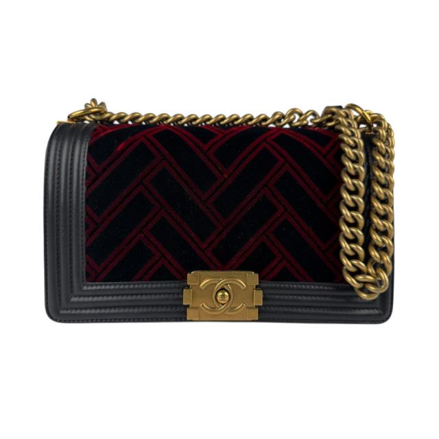 CHANEL シャネル ボーイシャネル ショルダーバッグ ブラック×ダークレッド 14054 レディース【中古】 z5242